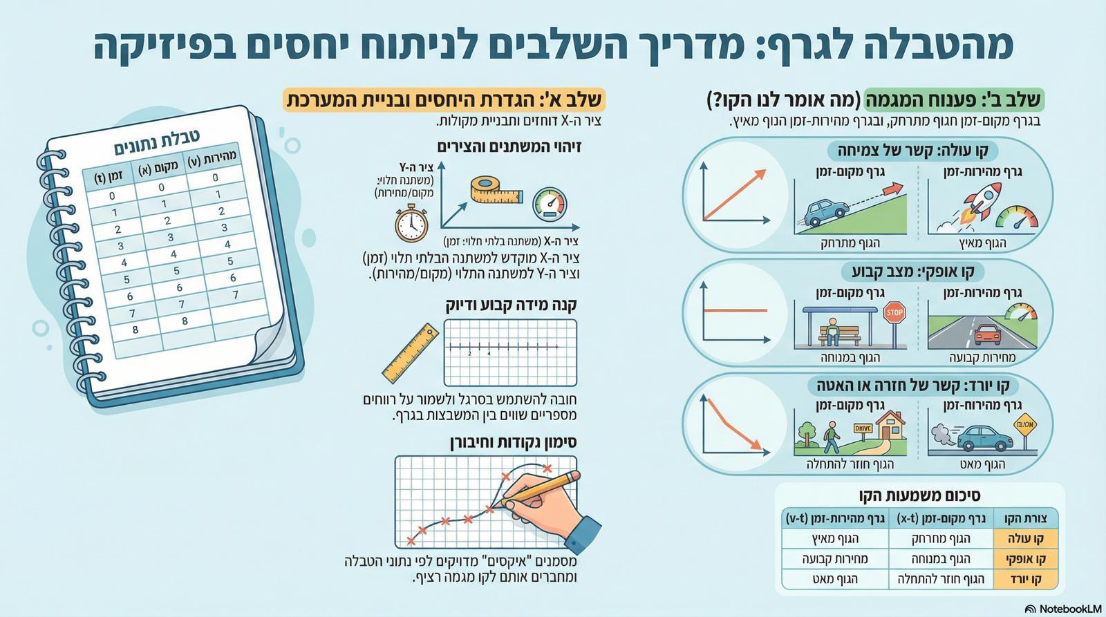 מהטבלה לגרף — מדריך ניתוח יחסים בפיזיקה